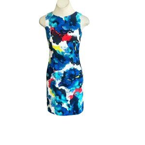 Mario Serrani Italy Colorful Floral Sheath Dress Business Casual Size 4